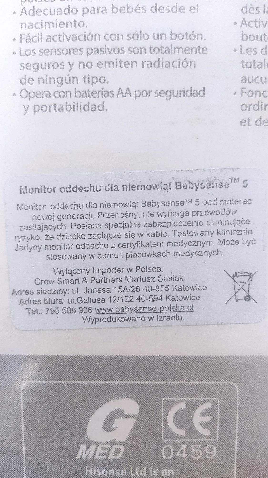 Monitor ruchu i oddechu Babysense 5