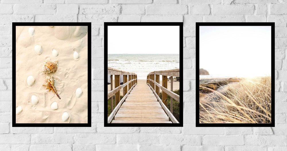 30x40 obrazy w ramie plakaty ramka MORZE PIASEK MOST TRAWA BOHO