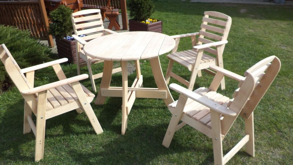 Meble ogrodowe stół z sześcioma krzesłami olcha