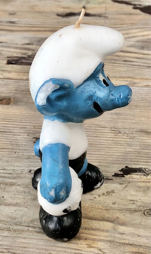 Stara NOWA świeczka SMERF piłkarz futbol retro piłka nożna figurka vtg