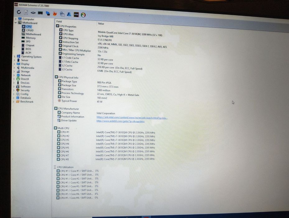 Procesor i7 3610QM 4x2.3-3.3GHz SR0MN