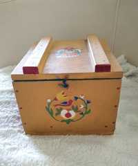 Stary retro rustykalny vintage folk kuferek malowany szkatułka pudełko