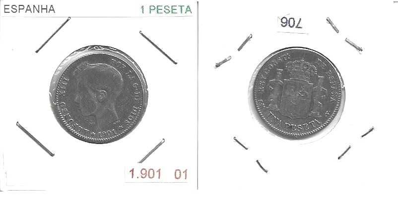 Espanha  - - - 1 Peseta - 1901 (01) - - - Moeda de Prata