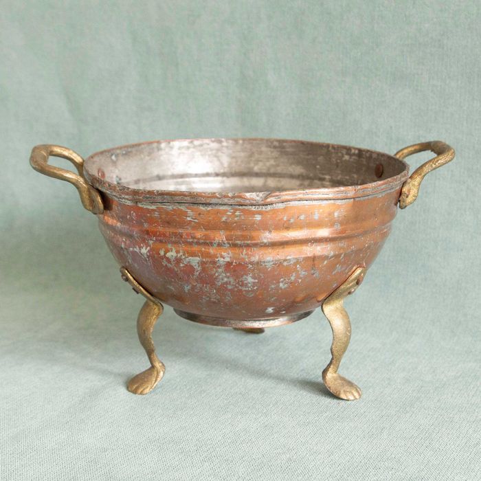 Antyk pojemnik miedziany kociołek zabytkowy ciężki misa na nóżkach