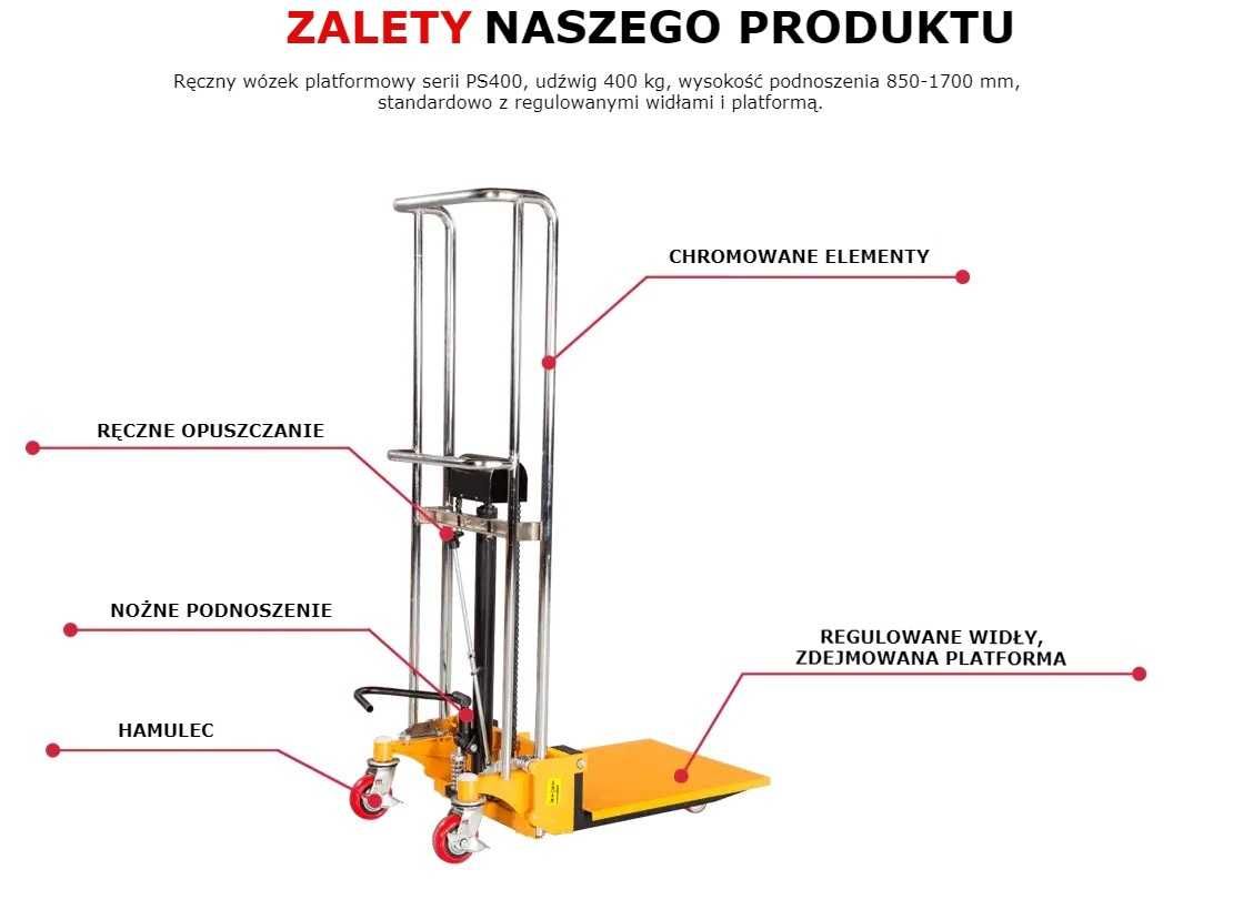 Wózek podnośnikowy z platformą PS0485 paleciak platformowy