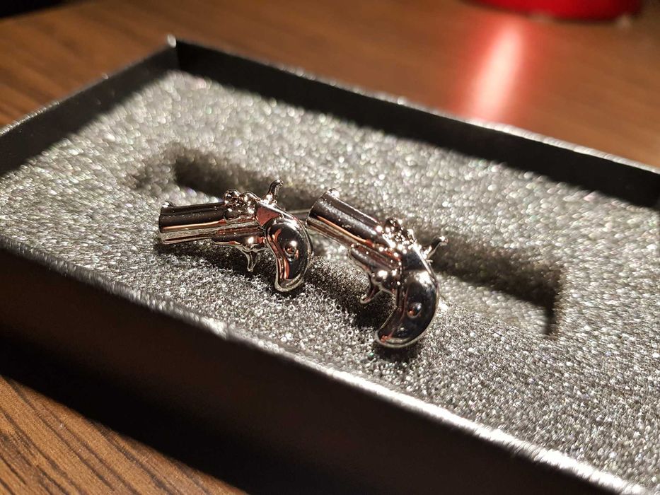 NOWE Spinki do mankietów spinki do koszuli Rewolwer Pistolet