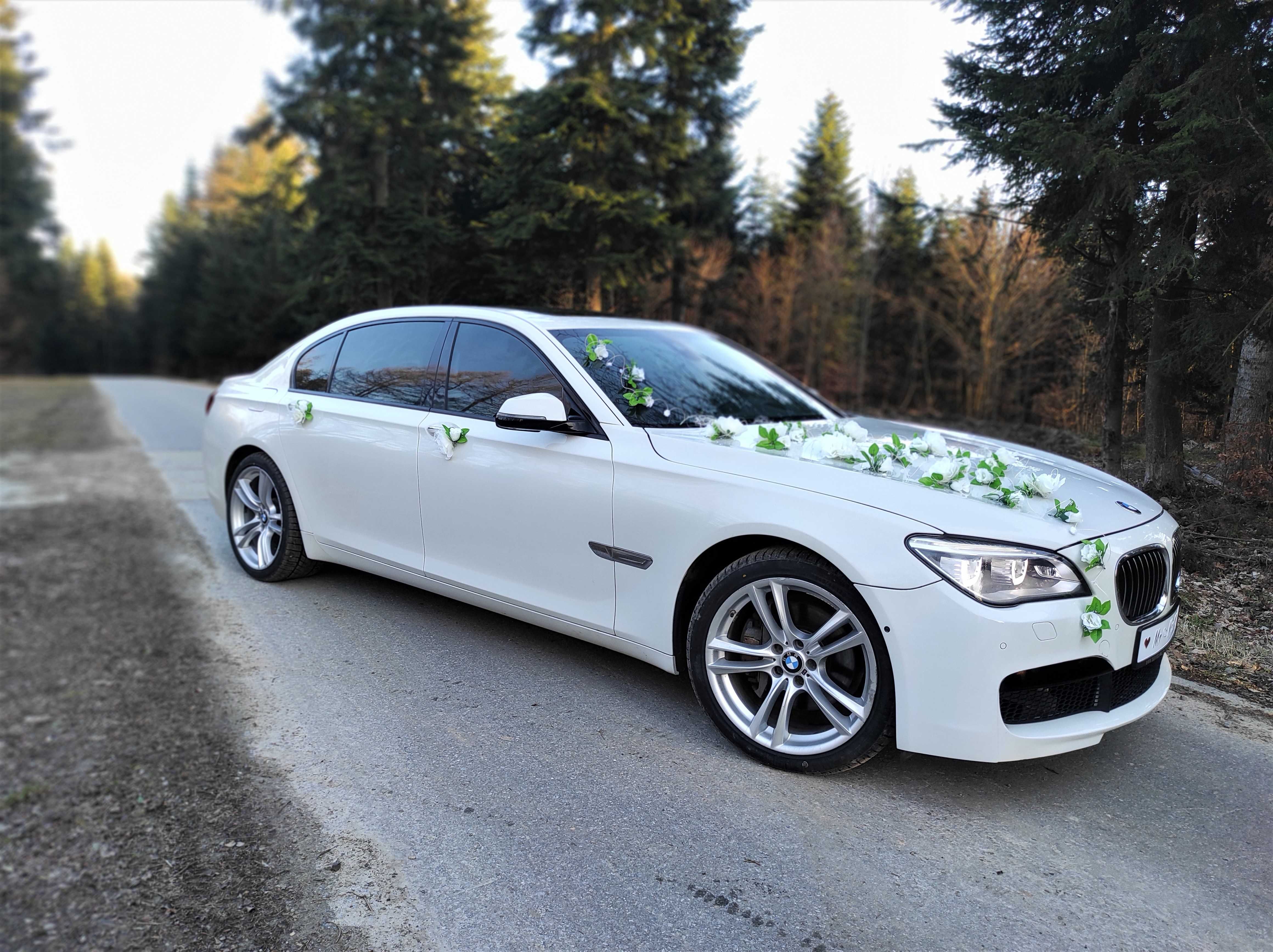 Białe auto samochód do ślubu BMW Serii 7 F02 740Li LCI X-drive Long