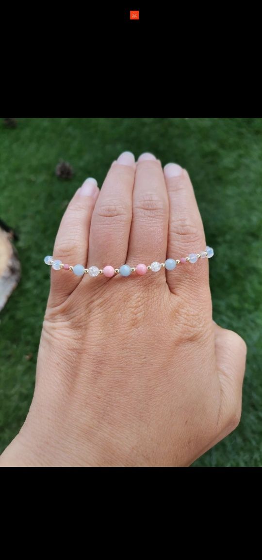 Drobna bransoletka na lince kamienie srebro 925 koral angelit opal kry