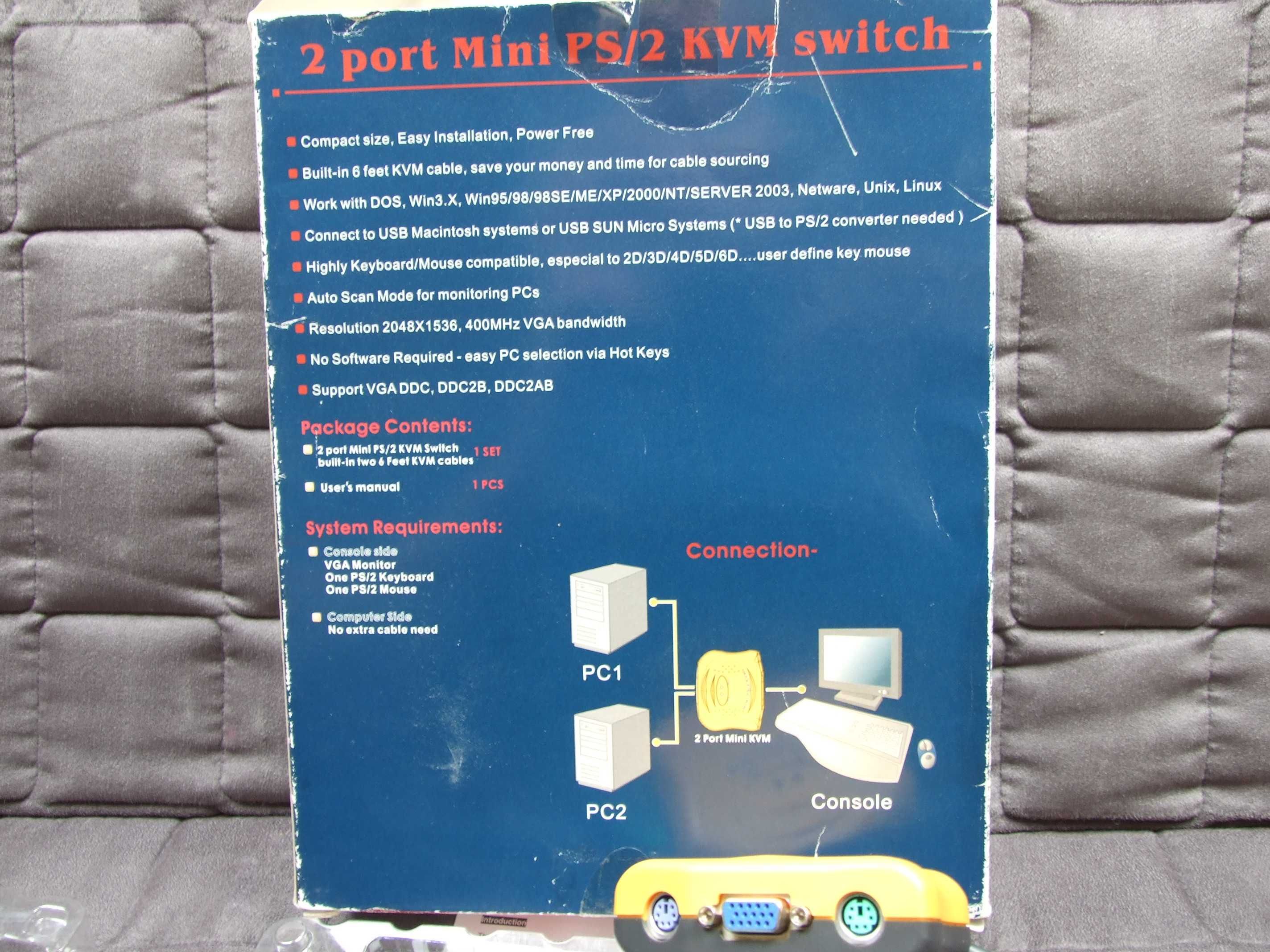 Mini PS/2 KVM przełącznik do starego typu komputerów/ serwerów