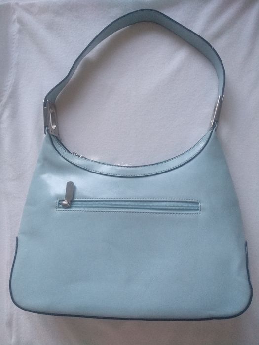 Кожаная сумка кроссбоди David Jones через плечо номерная голубая седло