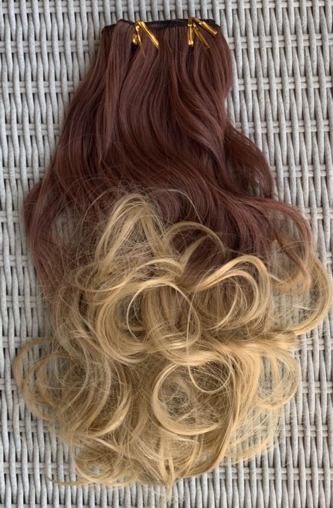 Włosy doczepiane, mahoń / blond / ombre / clip in ( 276 )