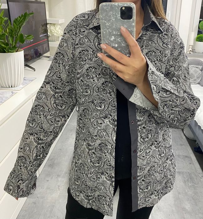 Męska Koszula czarno białe wzory 44 l-xxl