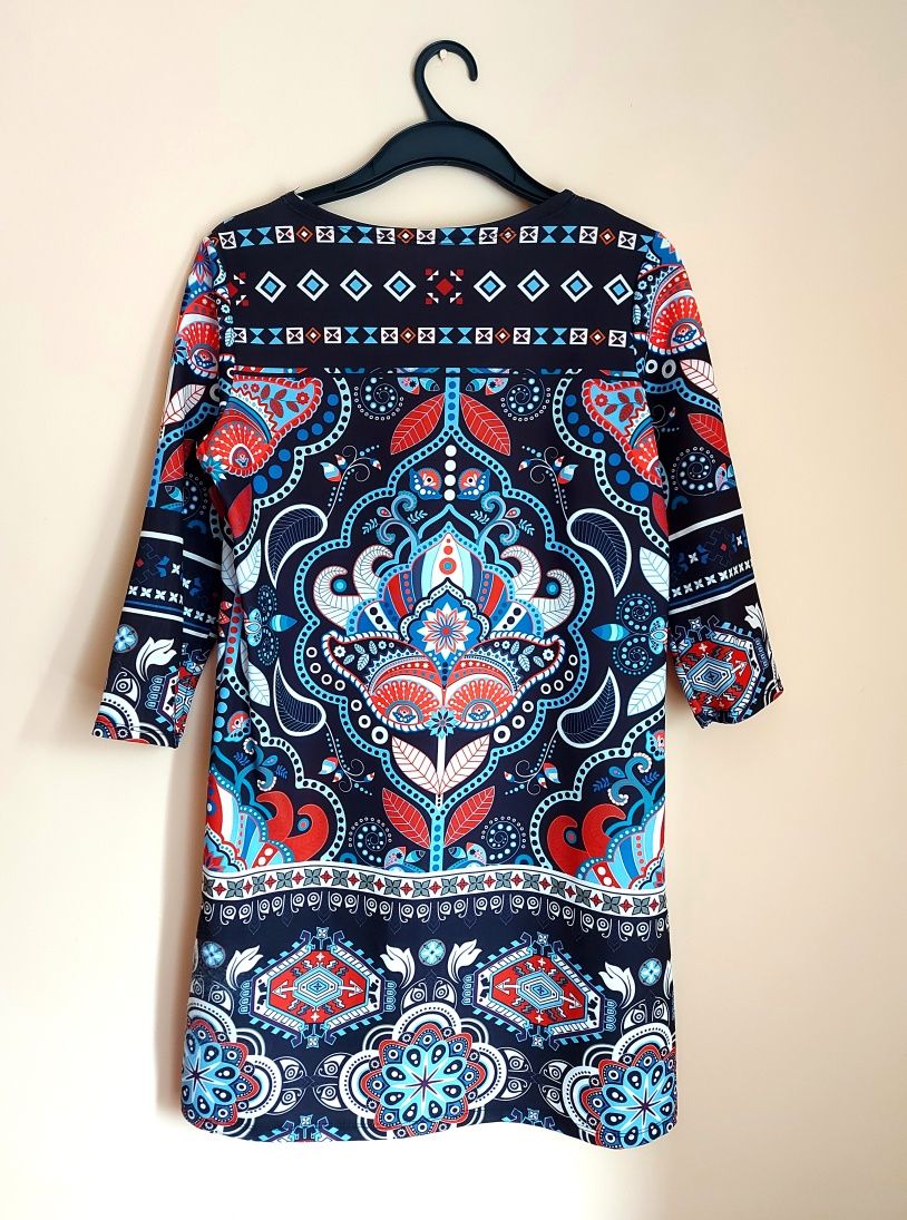 Sukienka boho – kaszubski wzór, rękaw 3/4