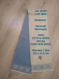 Norlender  Norweski dwustronny ciepły szal, 100% Wełna, 142 x 21,5 cm