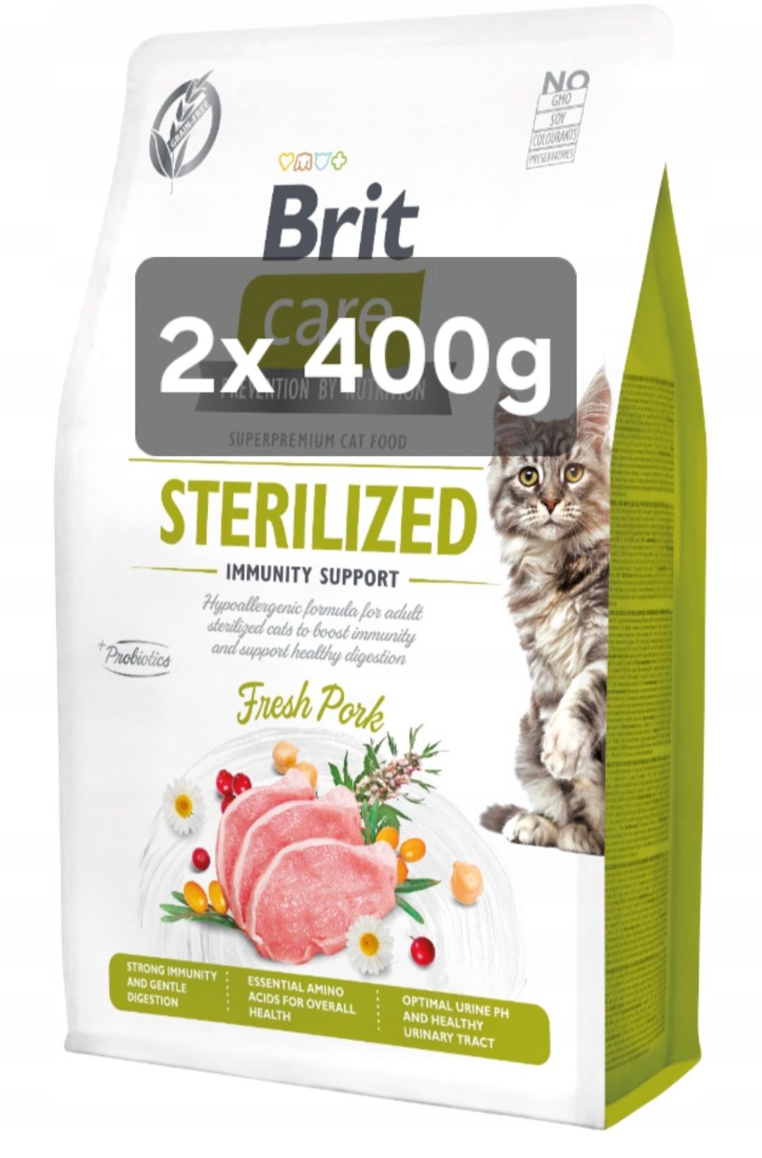 Brit Sterilized 2x 400g + Gratis, Pokarm Immunity Sterilised 800g Kot