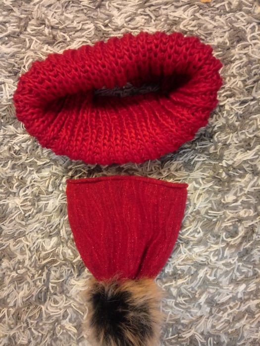 Nowy komplet damski czapka z kominem czerwony
