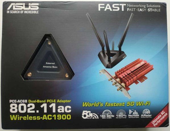 Дводіапазонний адаптер ASUS PCE-AC68 Wi-Fi 802.11ac (2.4 + 5 GHz)