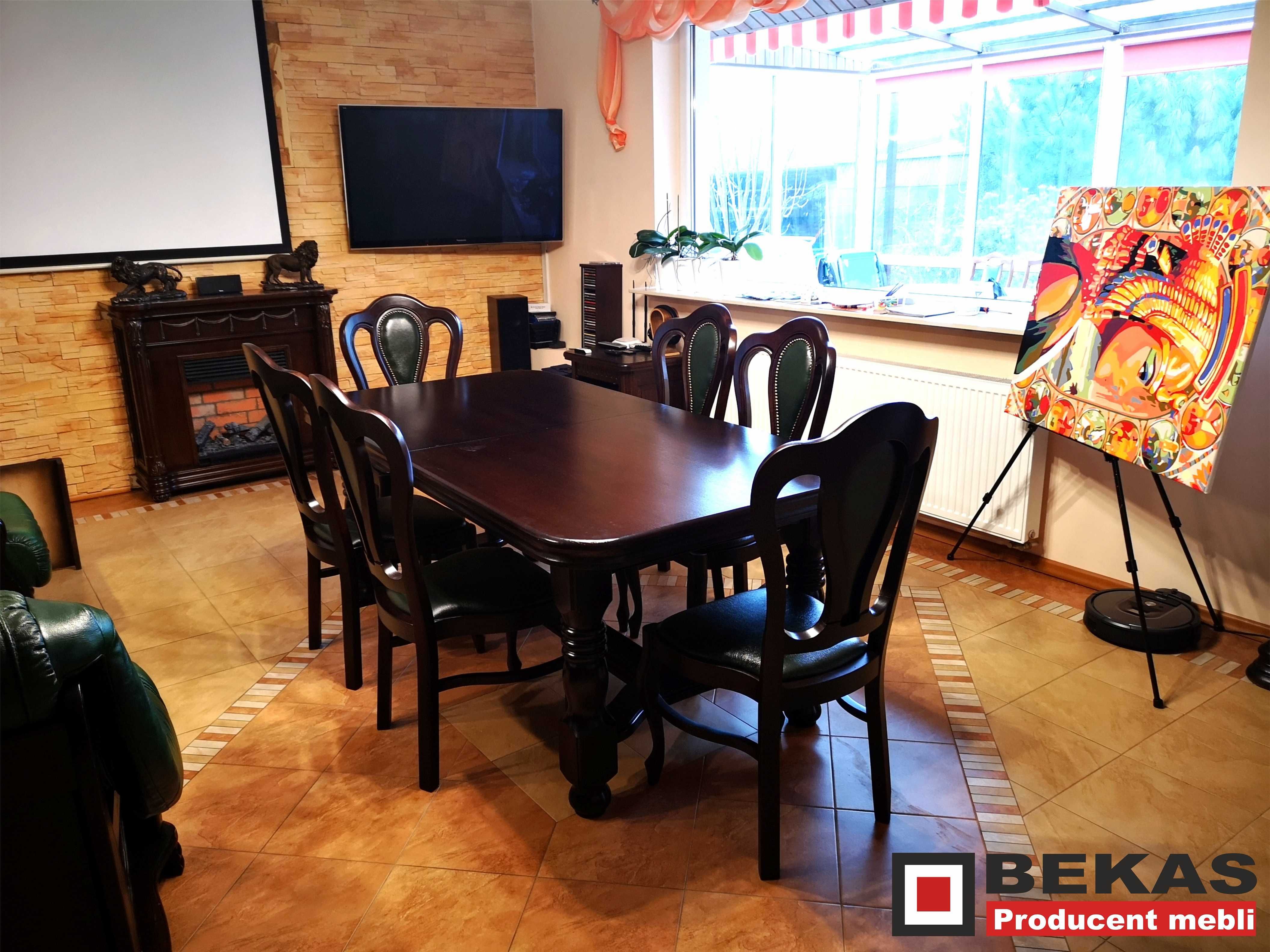 Zestaw do Salonu Stół S-23 Dąb + 6 Krzeseł Skóra Materiał Włoski Bekas