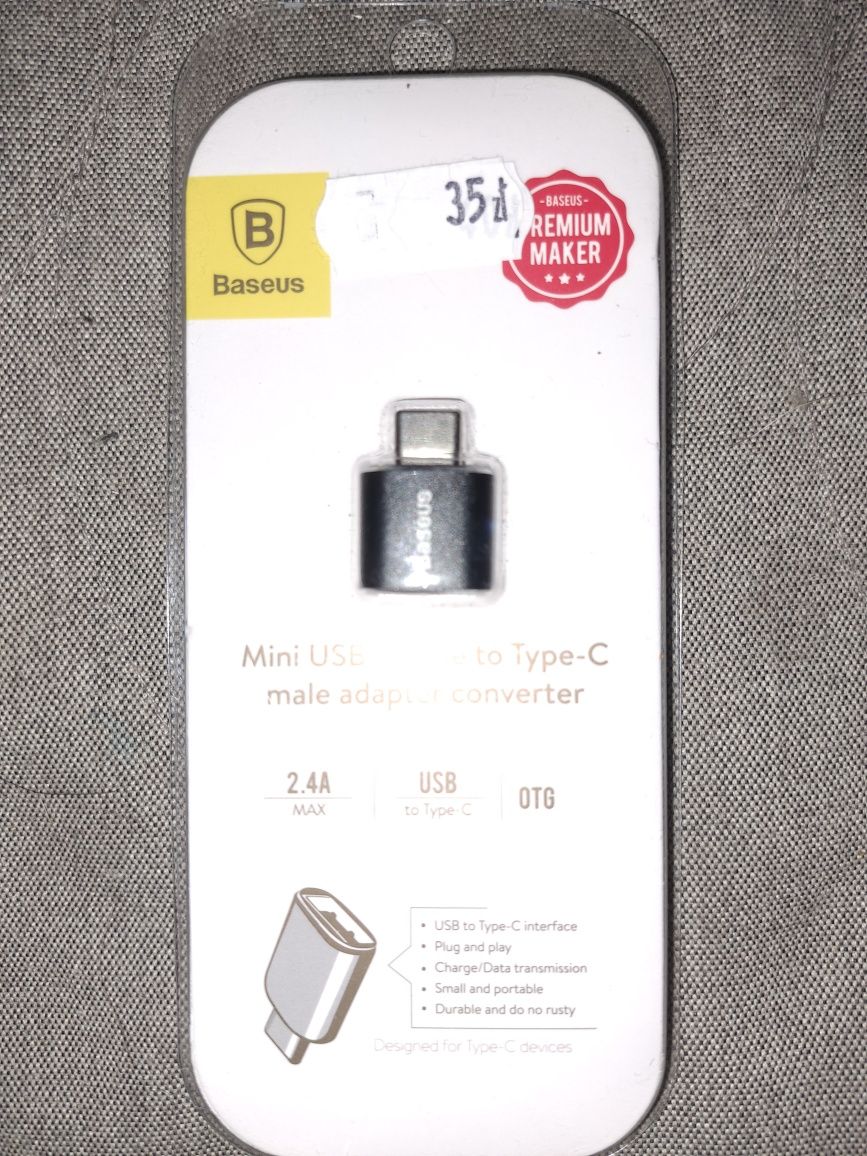 Baseus mini USB typ C adapter converter NOWY NIEUŻYWANY