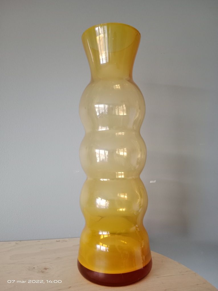 Bałwanek Krawczyk żółty wazon 31cm szkło kolorowe prl