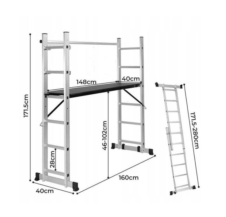 Rusztowanie aluminiowe Timbertech® z kołami, drabina zewnętrzna 1,60 m