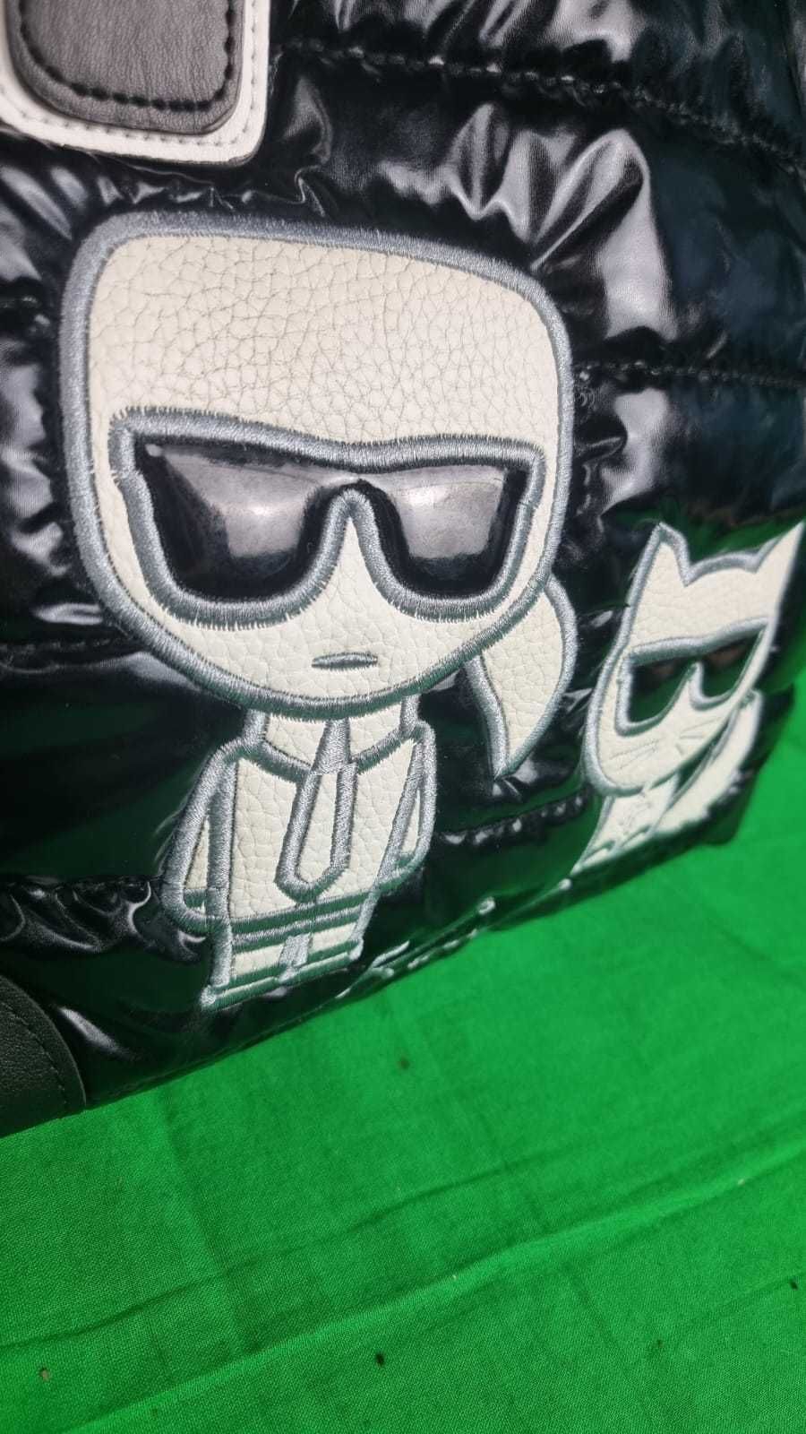 Torebka duża shoperka sliska Karl Lagerfeld na ramie pikowana Premium