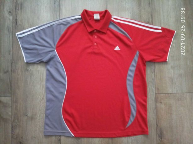 Adidas футболка - поло XL р. 56-58 ярко-красного цвета с  декором.