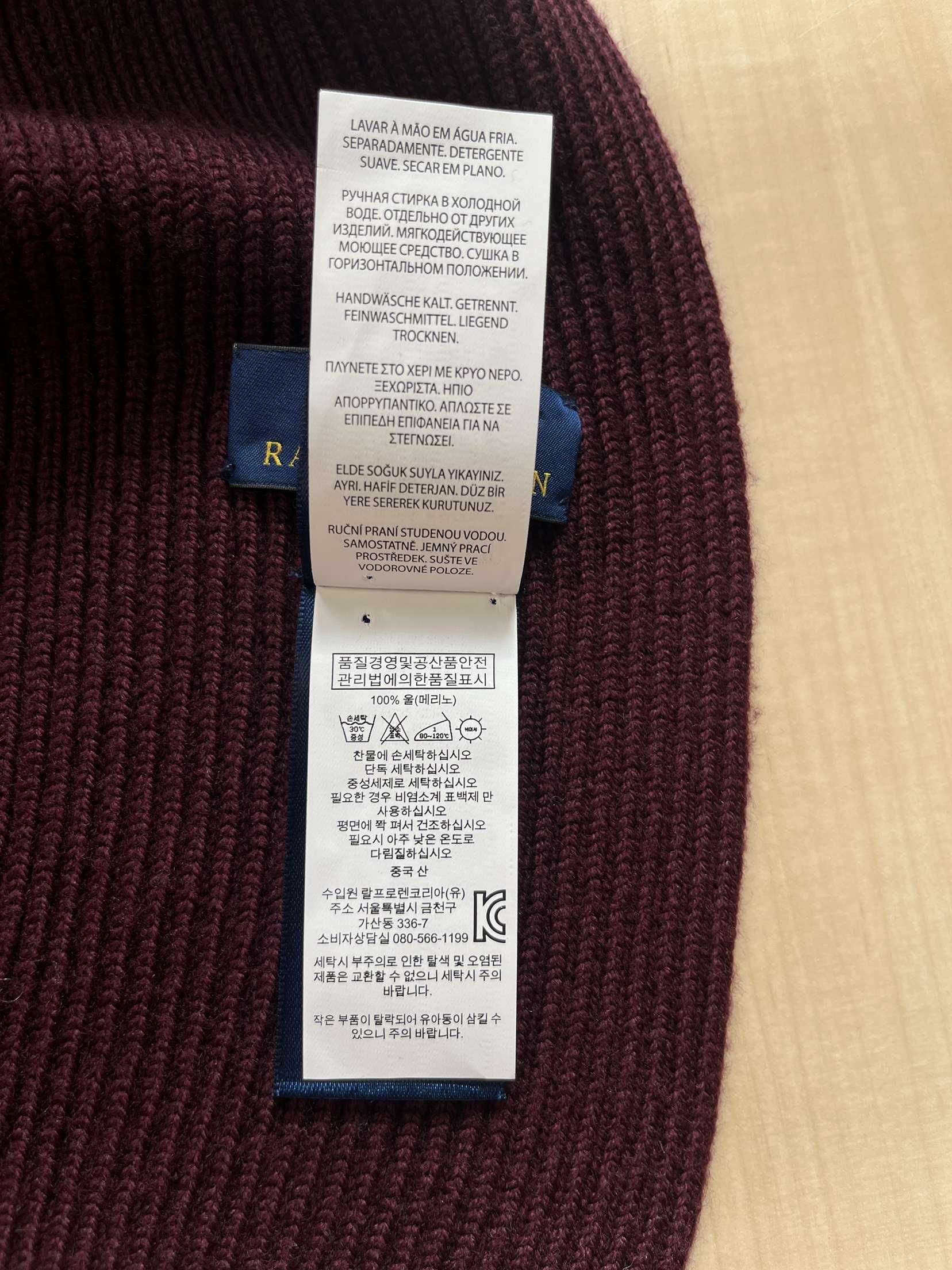 Bordowy Szalik Wełniany Ralph Lauren z Granatowym Logo