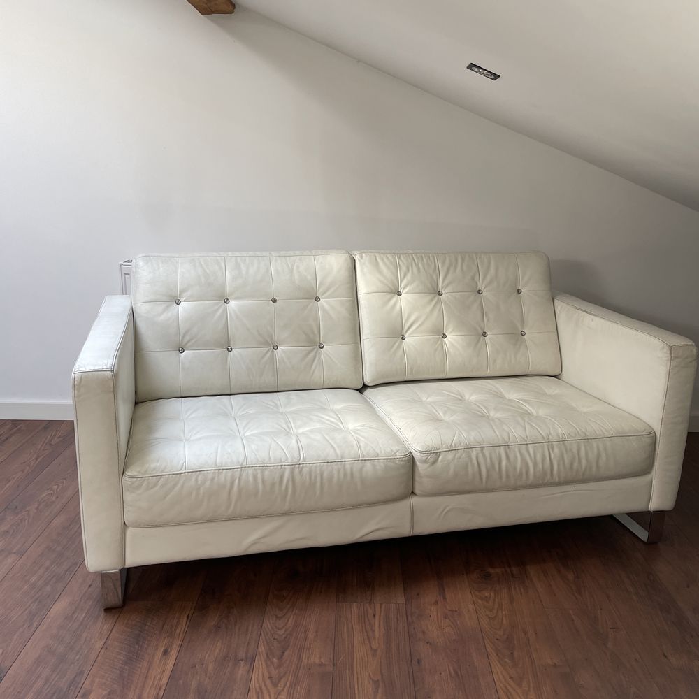 Sofa skórzana skóra naturalna Góralczyk pikowana glamour biała kremowa