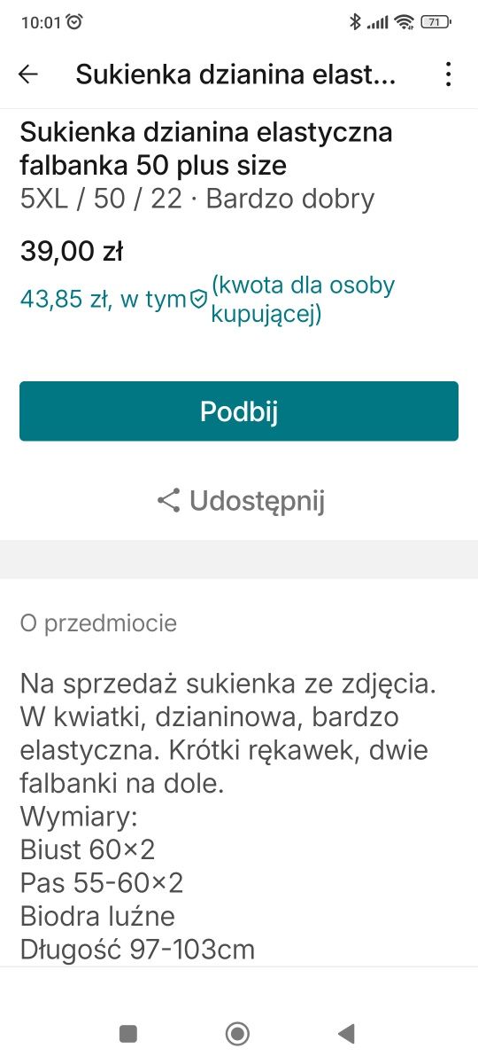 Sukienka lekka dzianinowa elastyczna plus size 48-52 lato