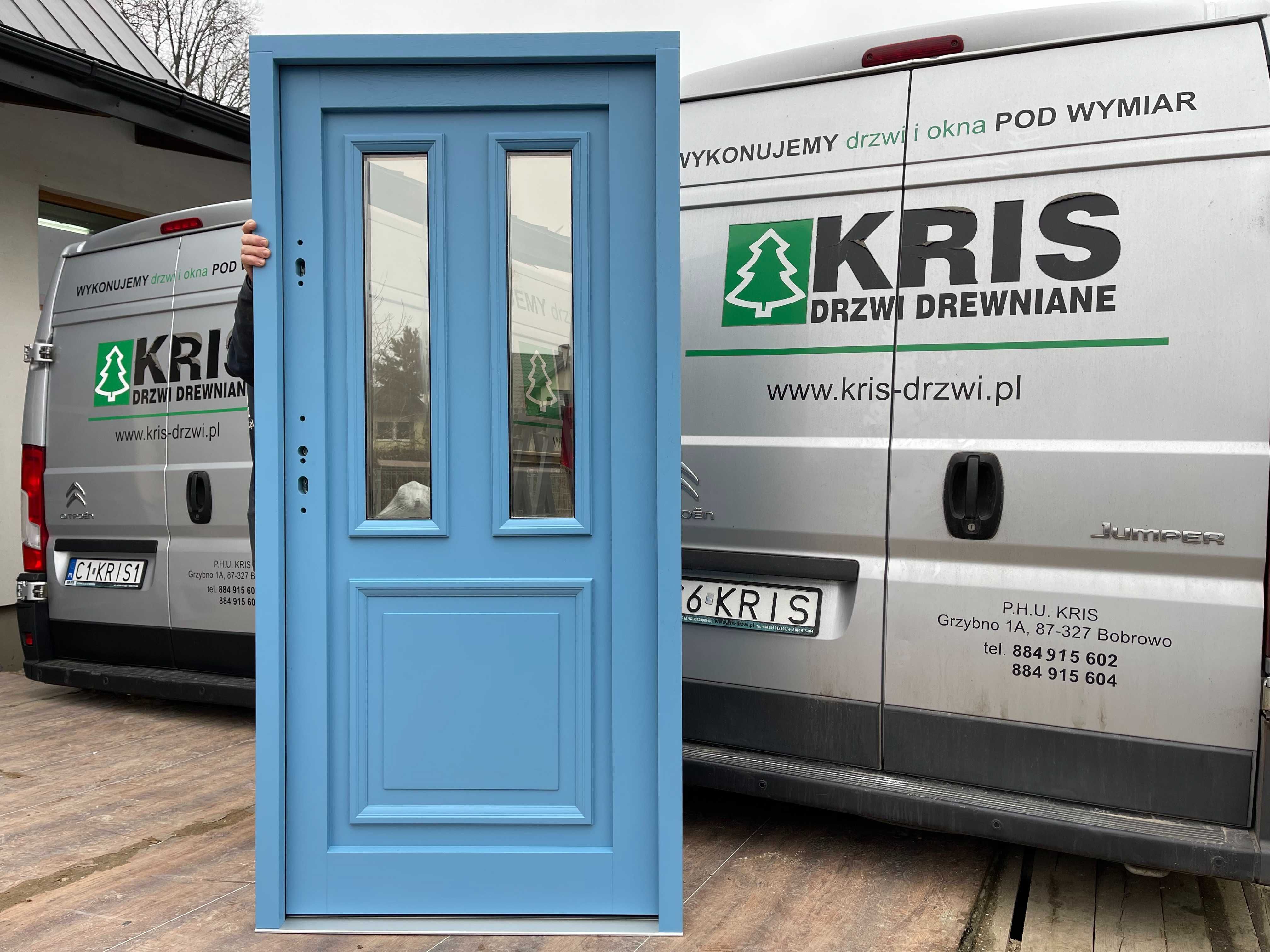Drzwi zewnętrzne drewniane niebieskie ANGIELSKIE 5024 , 75mm
