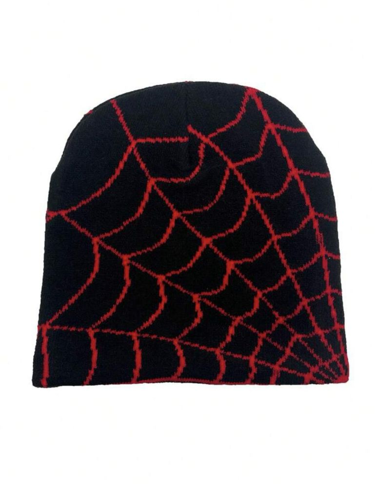 Nowa czarna czapka zimowa beanie z motywem pajęczyny spider web y2k