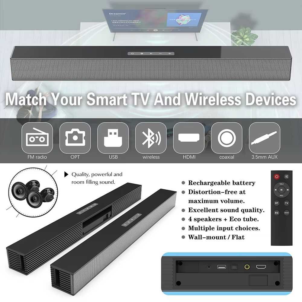 Soundbar Bluetooth Speaker Powerful 3D Home Theater 20W Wireless
