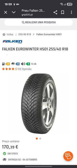 Pneus Falken, 225/40 R18, como novos.