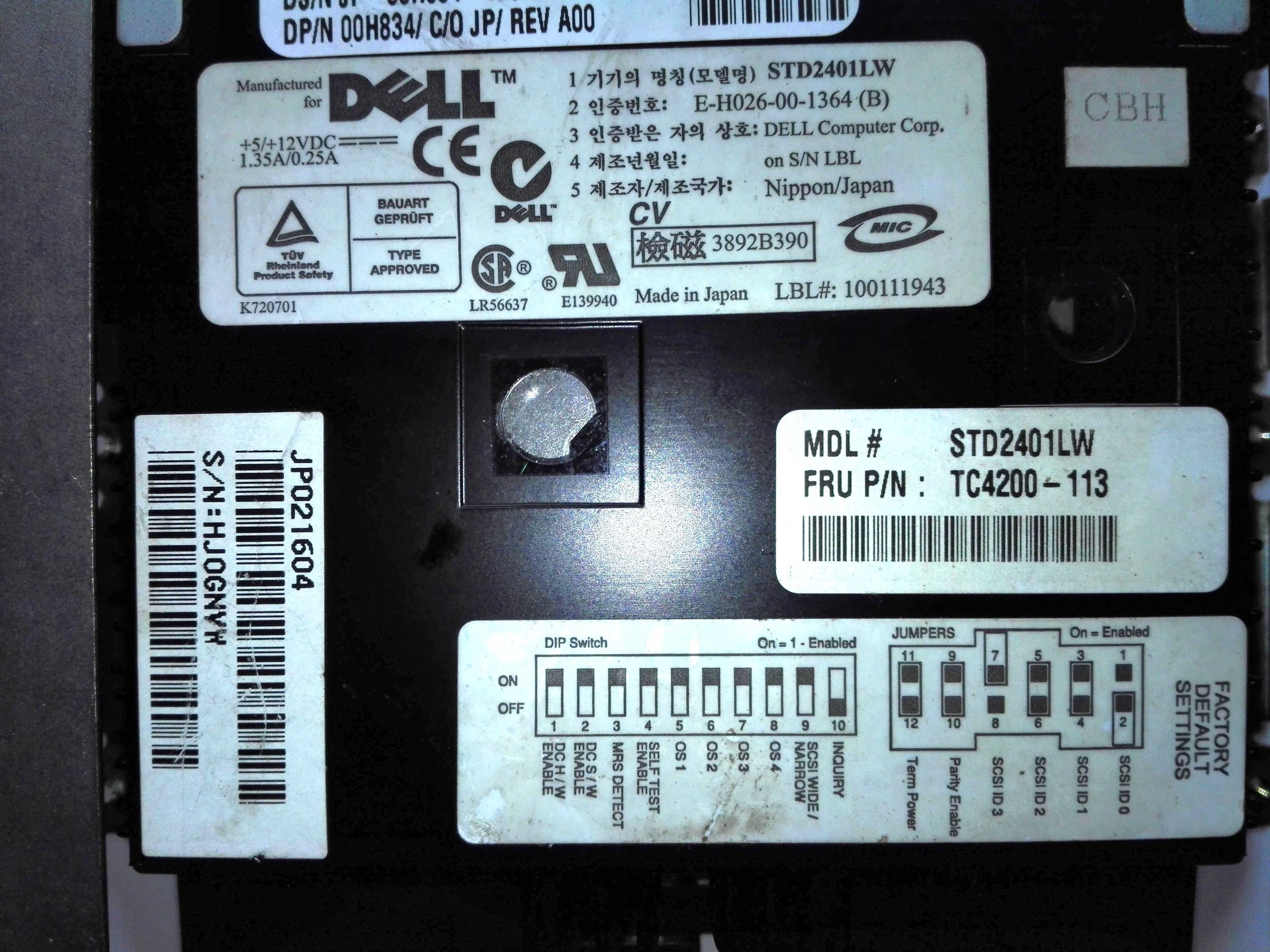 Unidade de fita SCSI DAT Dell STD2401LW