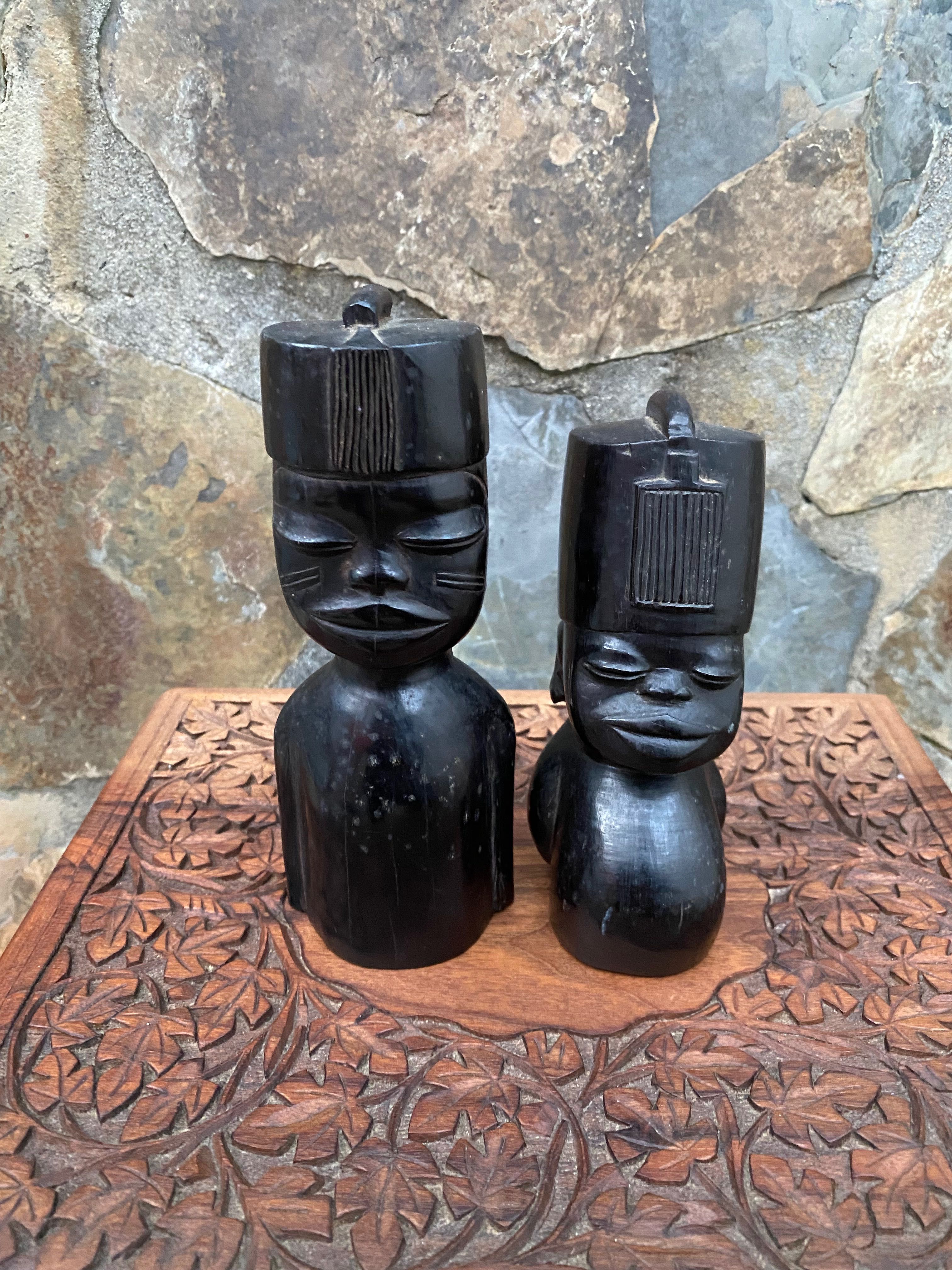 Casal Tribal Chefes Maconde Moçambique 17 cm Anos 50