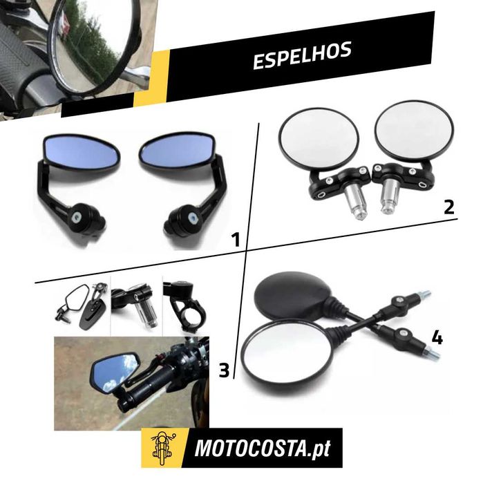 Espelhos Moto - Redondos, Ovais, Haste e Topos - MOTOCOSTA