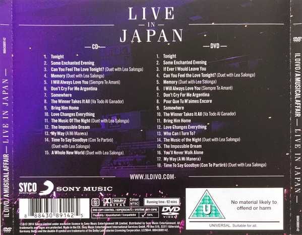IL DIVO- LIVE IN JAPAN- CD+DVD-płyta nowa , zafoliowana