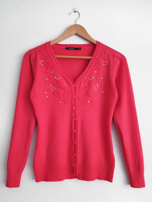 Sweter Rozpinany Z Ozdobami Na Guziki Monnari Kaszmir Wełna Koralowy M