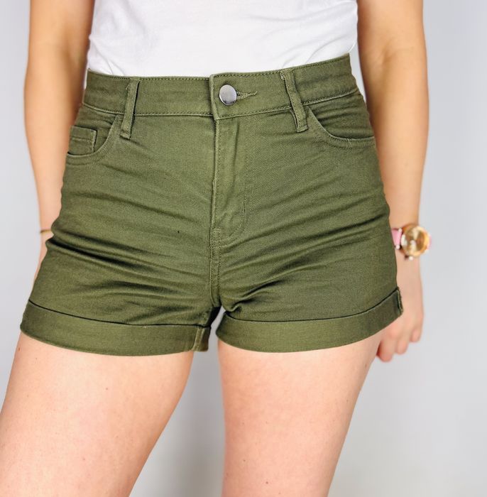 Ciemnozielone szorty z wysokim stanem XS 34 H&M