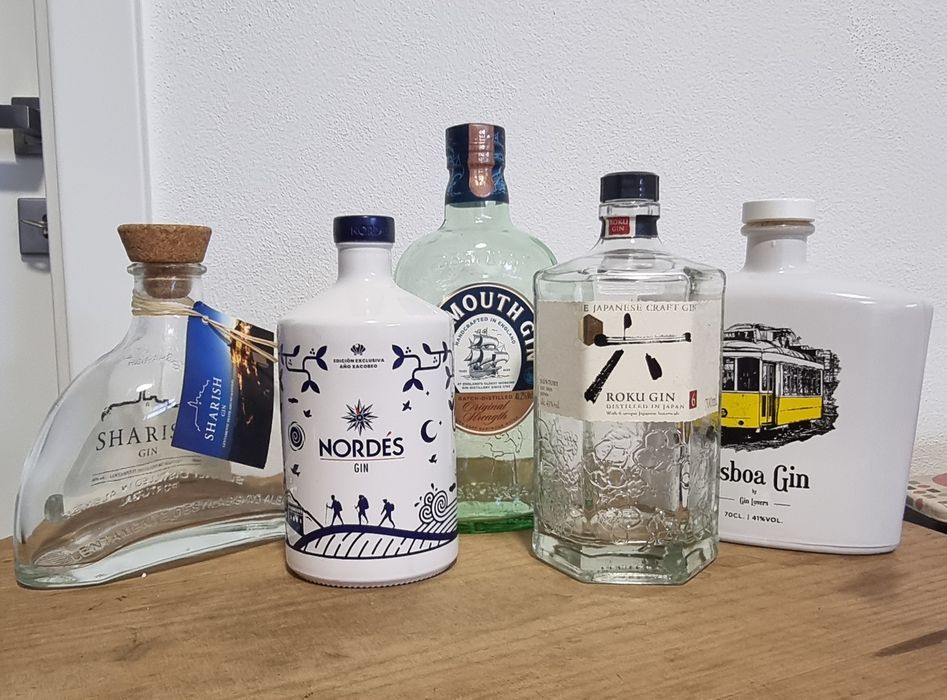 Lote de Garrafas Vazias, Gin, Absolut Vodka, Patrón Tequila, Rum