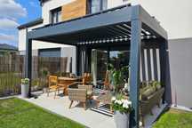 Bioklimatyczna lamelowa pergola aluminium, otwierana zdalnie z LED 4x3
