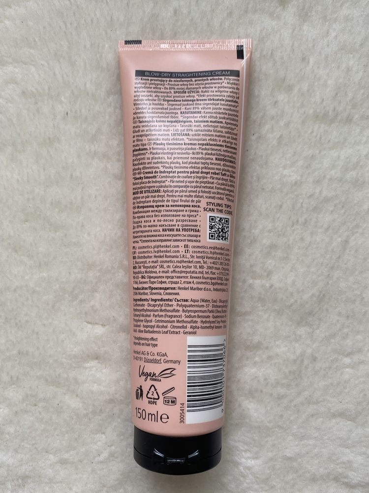 Schwarzkopf Taft x Gliss Sleeky Smooth - krem prostujący (3 sztuki)