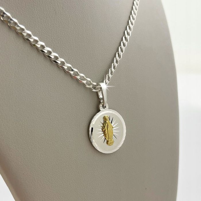 Męski Łańcuszek Z Medalikiem Matka Boska Srebro 925 Biżuteria Srebrna
