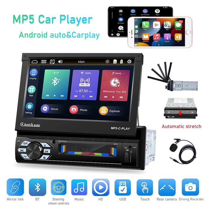 Rádio 1din 7" Retrátil (Automático) Bluetooth Touch Mirrorlink NOVO