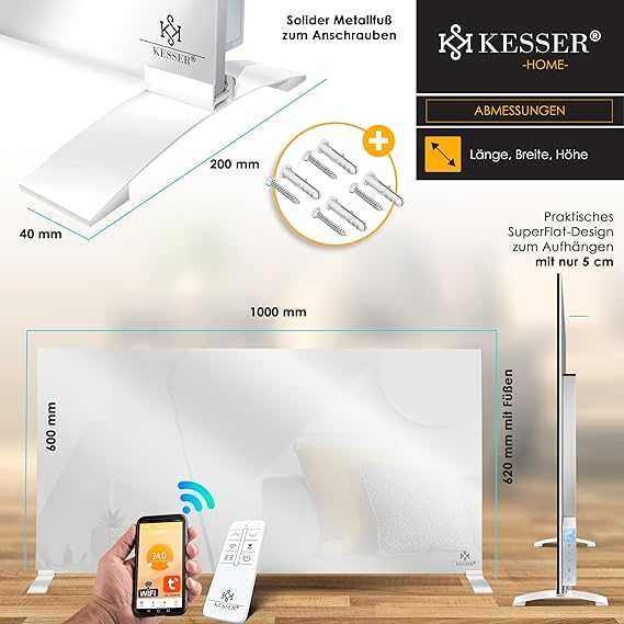 Elektryczny grzejnik lustrzany, panelowy KESSER 600W