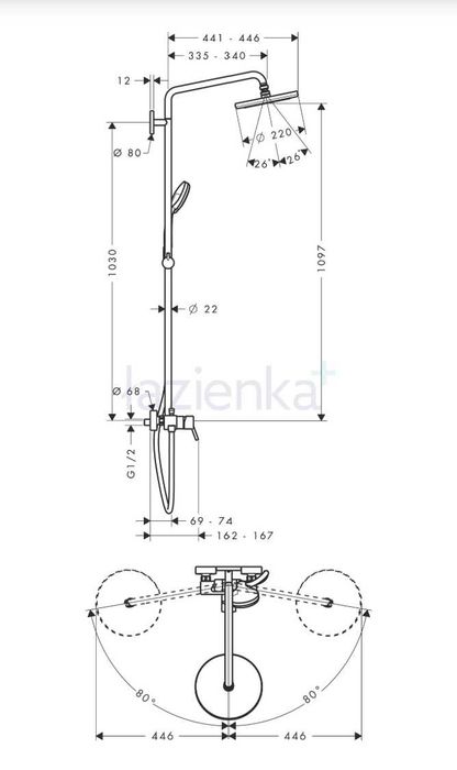 Hansgrohe Croma-komplet prysznicowy 220 1jet z mieszaczem