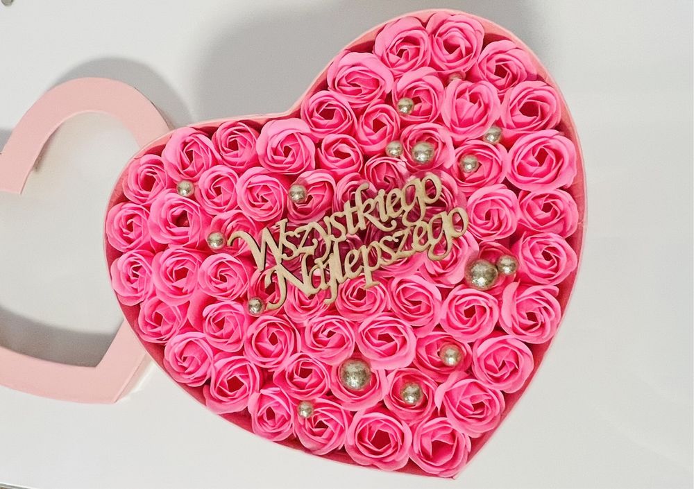 Walentynki  serce flowerbox box kwiaty mydlane róże dla niej