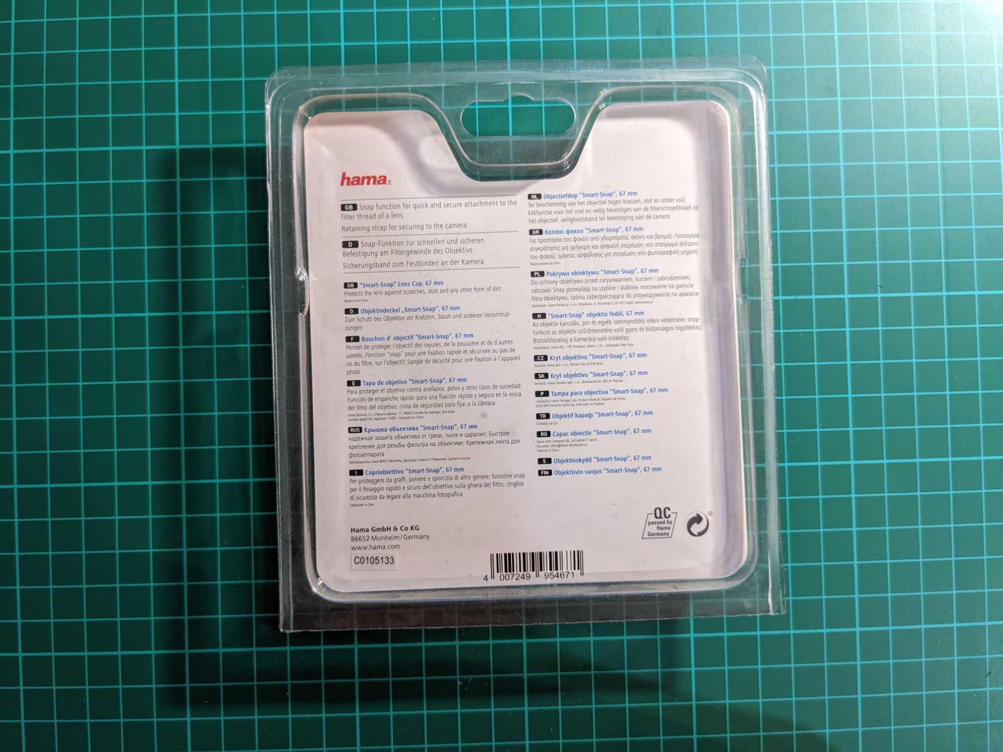 Tampa Objetiva Smart-Snap HAMA 67mm