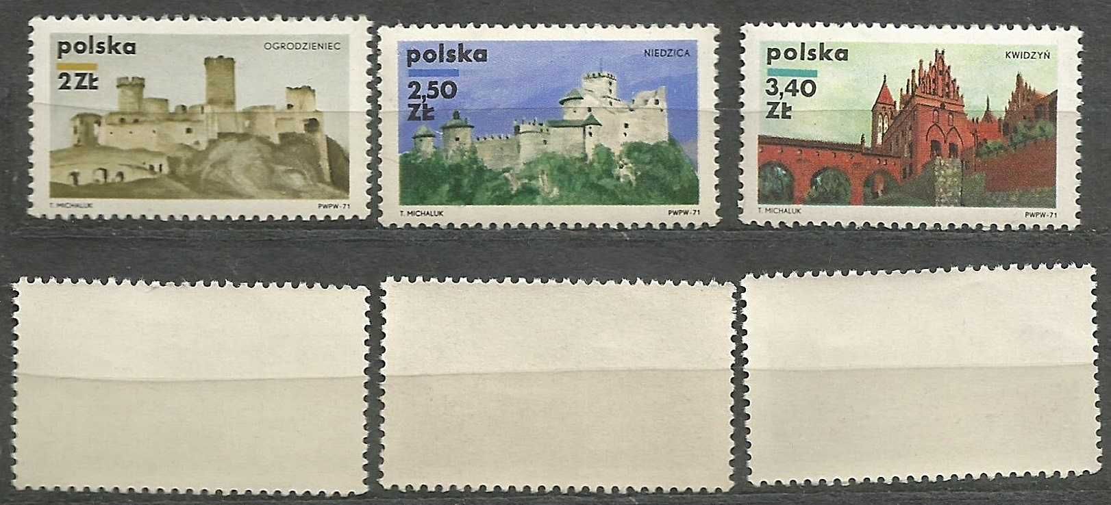 Znaczki seria: Zamki polskie FI 1911 – 1918 stan** 1971 r.